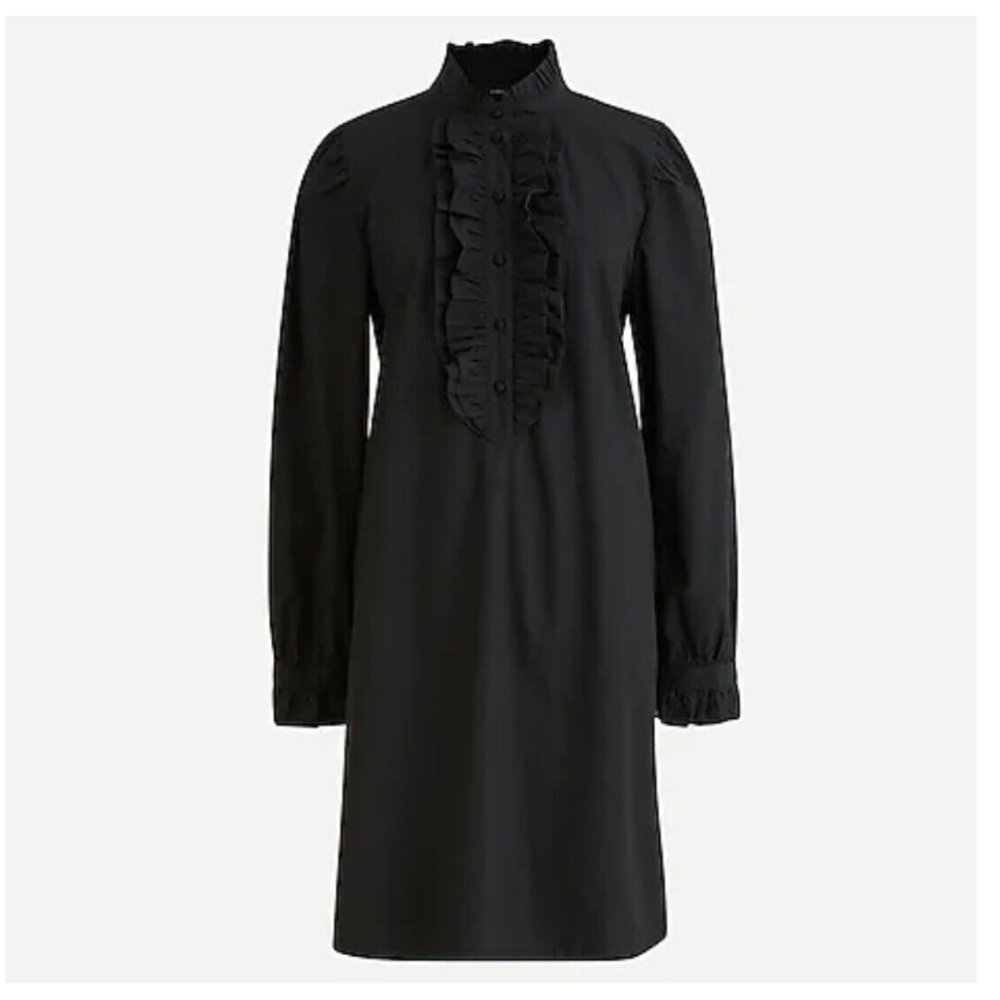 J. Crew Ruffle-Front Cotton Poplin Dress: Black